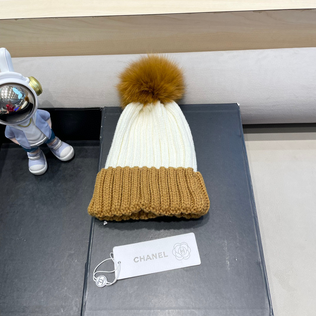 Chanel外贸出口日单秋冬嘻哈帽街头防寒带球针织帽卡通拼色冷帽