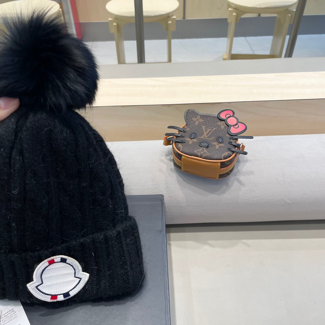 moncler帽子女韩版秋冬狐狸毛球毛线帽潮百搭套头帽麻花纹羊毛混纺针织帽