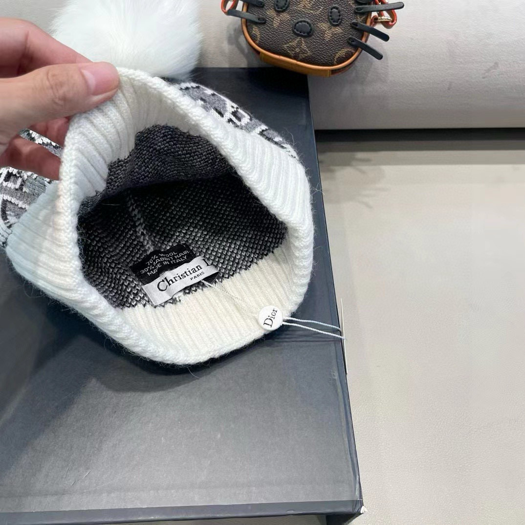 Dior迪奥刺绣毛线帽，兔毛针织帽，秋冬保暖神器