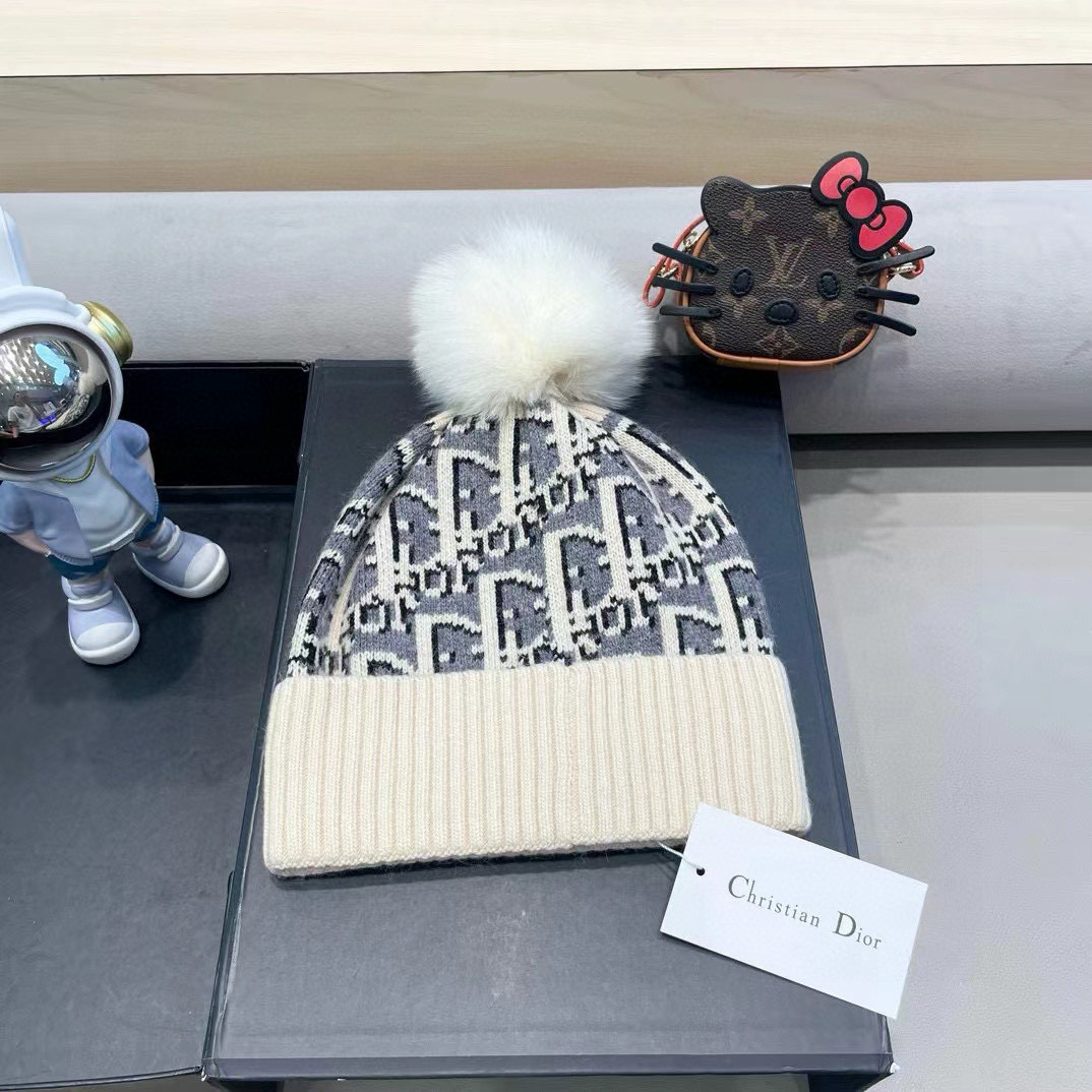 Dior迪奥刺绣毛线帽，兔毛针织帽，秋冬保暖神器