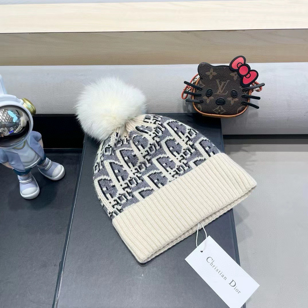 Dior迪奥刺绣毛线帽，兔毛针织帽，秋冬保暖神器