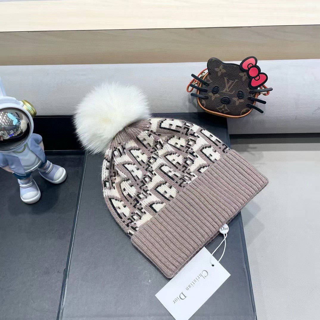 Dior迪奥刺绣毛线帽，兔毛针织帽，秋冬保暖神器