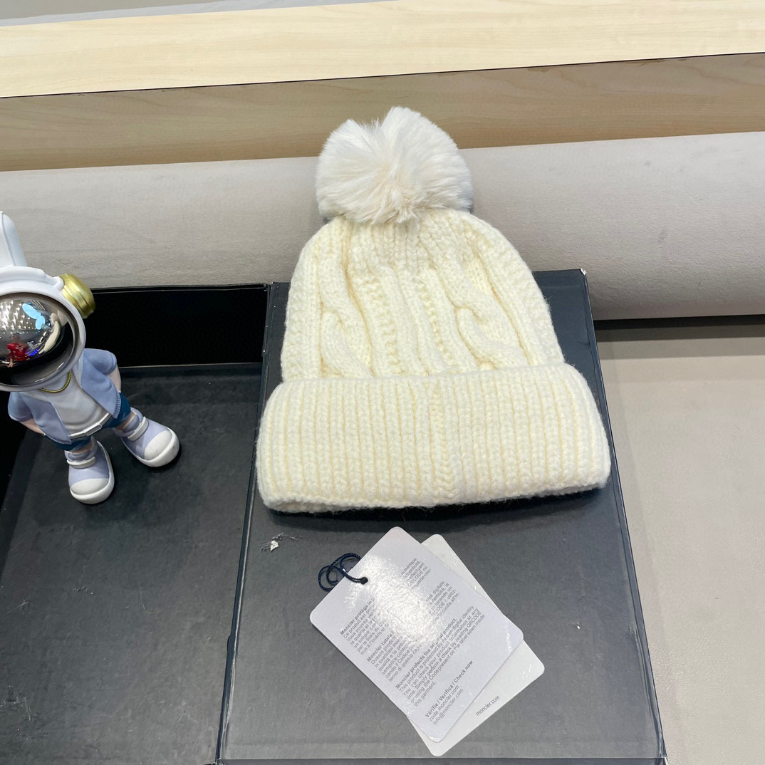 moncler毛线帽子女冬款加厚加绒护耳帽双层毛球针织帽新款