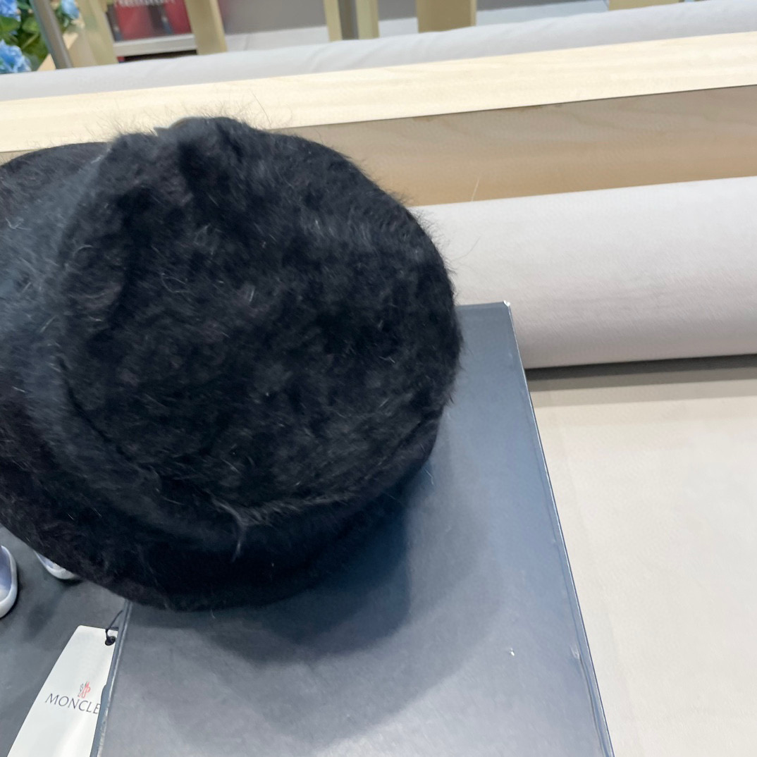 moncler毛绒兔毛渔夫帽女2024新款秋冬大头围帽子显脸小针织户外水桶盆帽