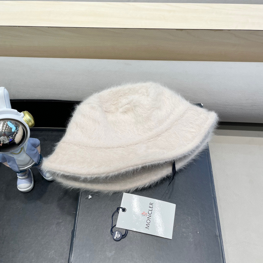 moncler毛绒兔毛渔夫帽女2024新款秋冬大头围帽子显脸小针织户外水桶盆帽