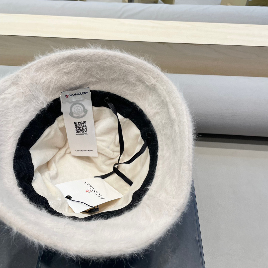 moncler毛绒兔毛渔夫帽女2024新款秋冬大头围帽子显脸小针织户外水桶盆帽