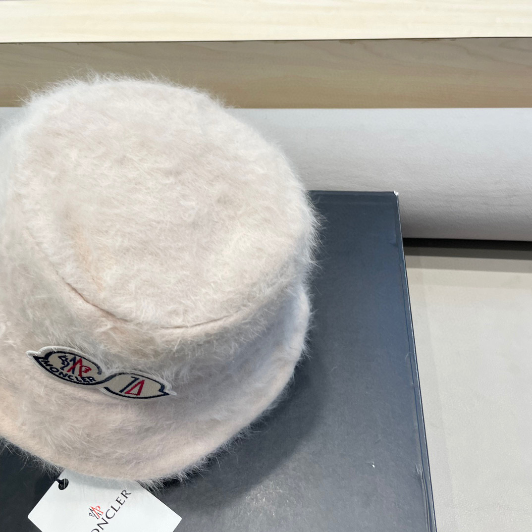 moncler毛绒兔毛渔夫帽女2024新款秋冬大头围帽子显脸小针织户外水桶盆帽
