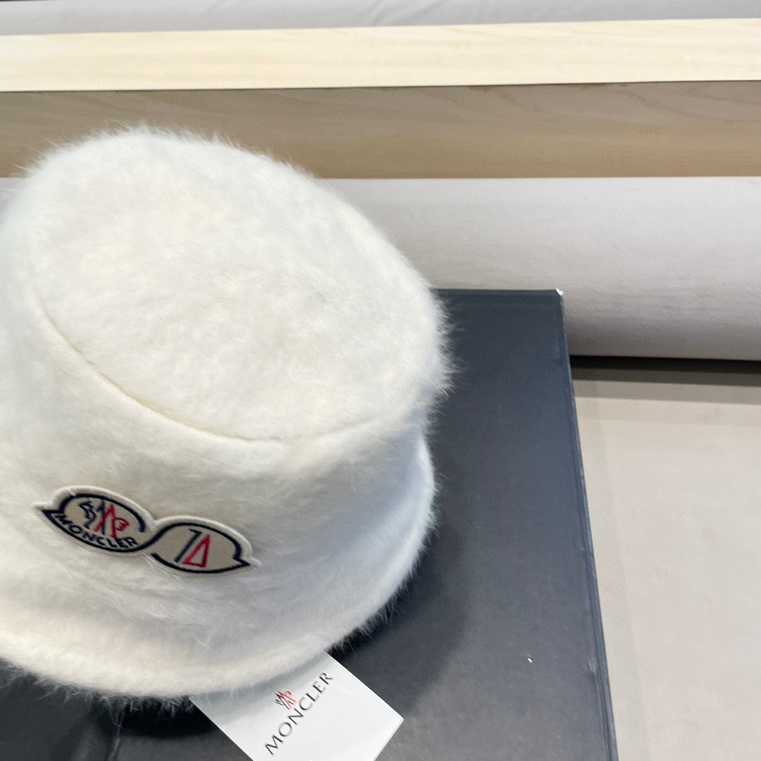moncler毛绒兔毛渔夫帽女2024新款秋冬大头围帽子显脸小针织户外水桶盆帽