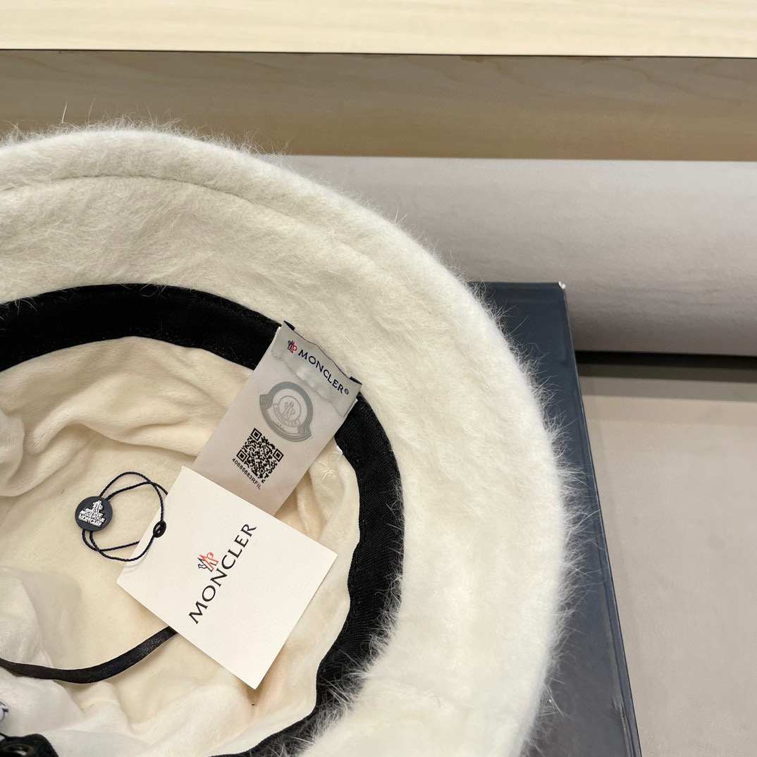 moncler毛绒兔毛渔夫帽女2024新款秋冬大头围帽子显脸小针织户外水桶盆帽