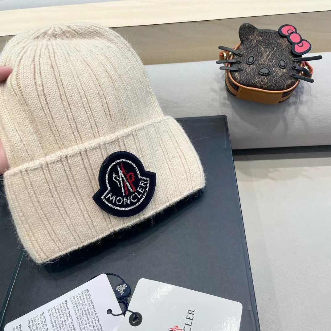 moncler韩国正品进口女秋冬新款时尚毛线帽休闲简约套头帽加厚潮流针织帽