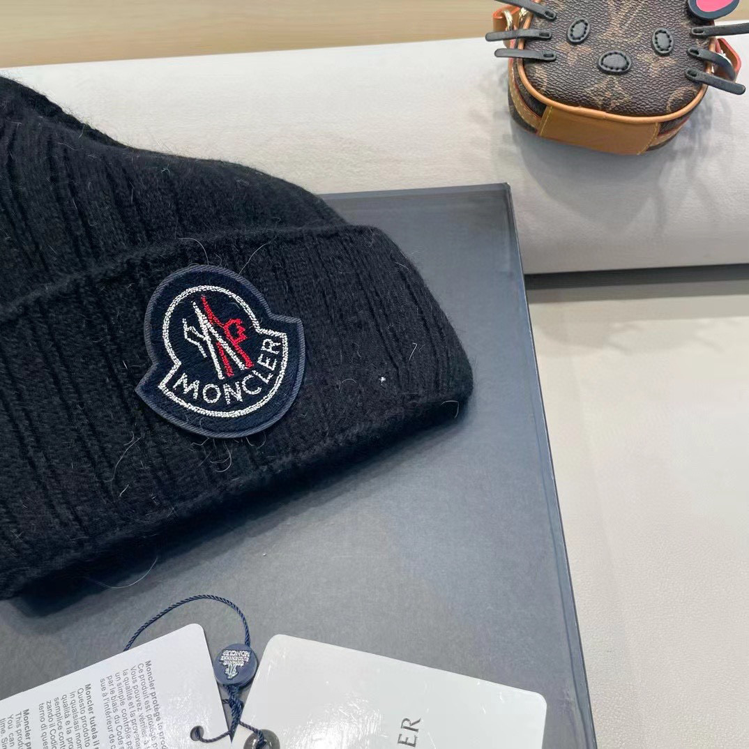 moncler韩国正品进口女秋冬新款时尚毛线帽休闲简约套头帽加厚潮流针织帽