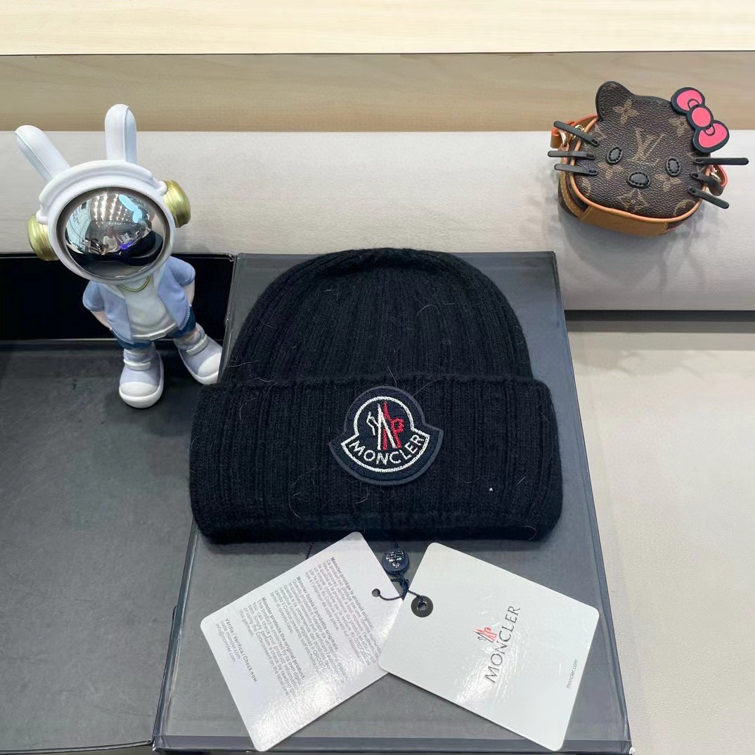 moncler韩国正品进口女秋冬新款时尚毛线帽休闲简约套头帽加厚潮流针织帽