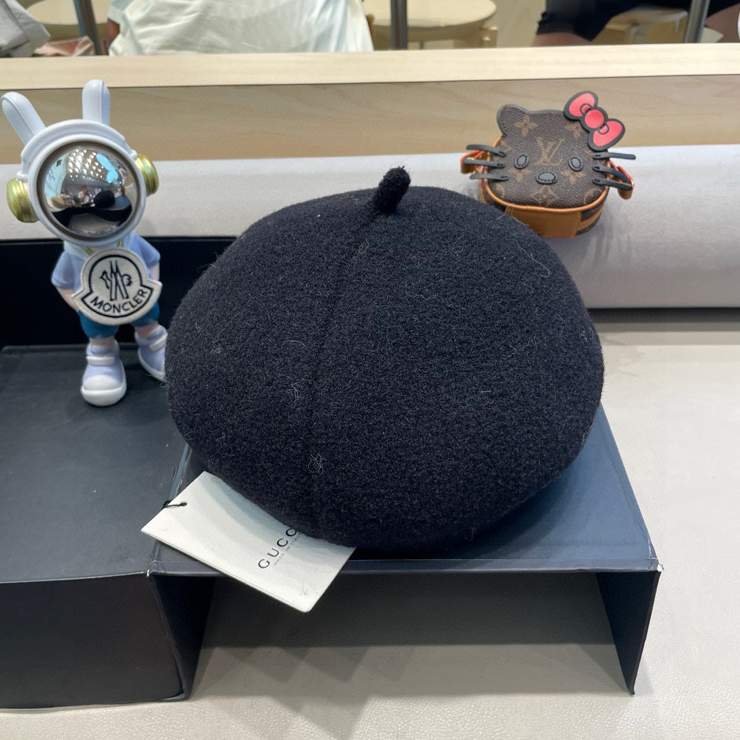 GUCCI古奇贝雷帽女秋冬韩版日系百搭纯色针织文艺画家帽南瓜帽蓓蕾帽子
