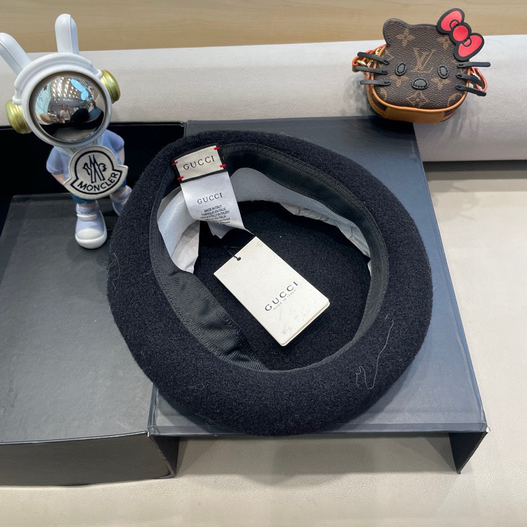 GUCCI古奇贝雷帽女秋冬韩版日系百搭纯色针织文艺画家帽南瓜帽蓓蕾帽子