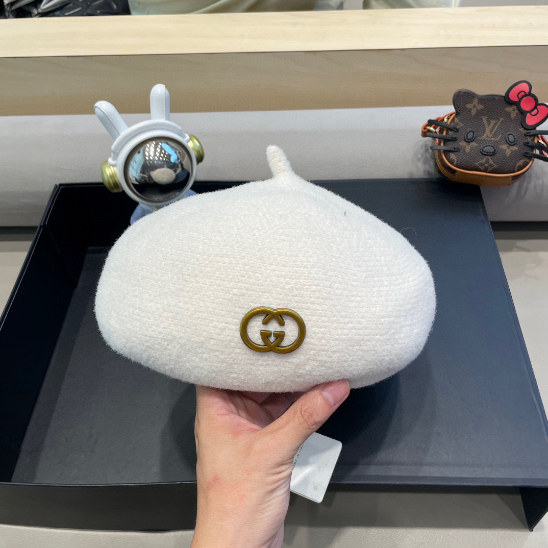 GUCCI古奇贝雷帽女秋冬韩版日系百搭纯色针织文艺画家帽南瓜帽蓓蕾帽子