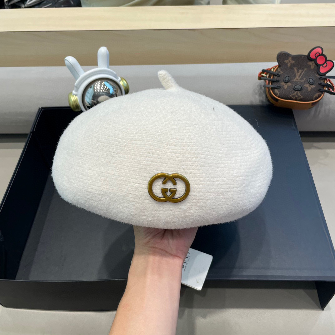 GUCCI古奇贝雷帽女秋冬韩版日系百搭纯色针织文艺画家帽南瓜帽蓓蕾帽子