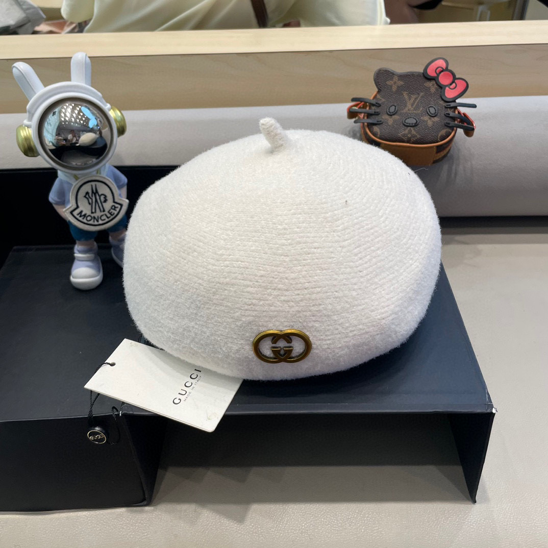 GUCCI古奇贝雷帽女秋冬韩版日系百搭纯色针织文艺画家帽南瓜帽蓓蕾帽子