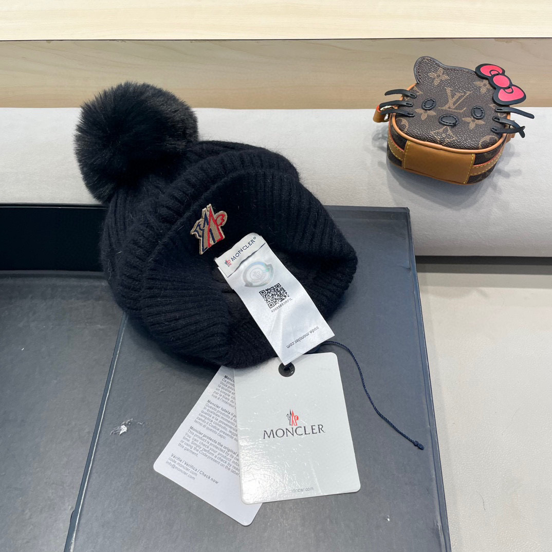 moncler加绒毛线帽女款冬季保暖加厚百搭冷帽防风麻花针织帽护耳