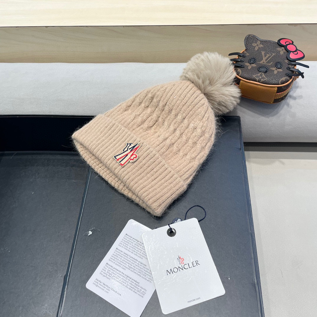 moncler加绒毛线帽女款冬季保暖加厚百搭冷帽防风麻花针织帽护耳