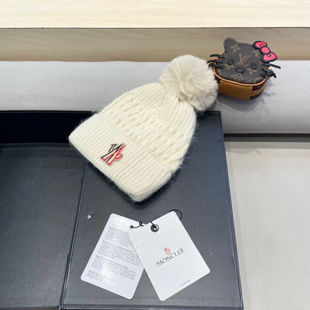 moncler加绒毛线帽女款冬季保暖加厚百搭冷帽防风麻花针织帽护耳