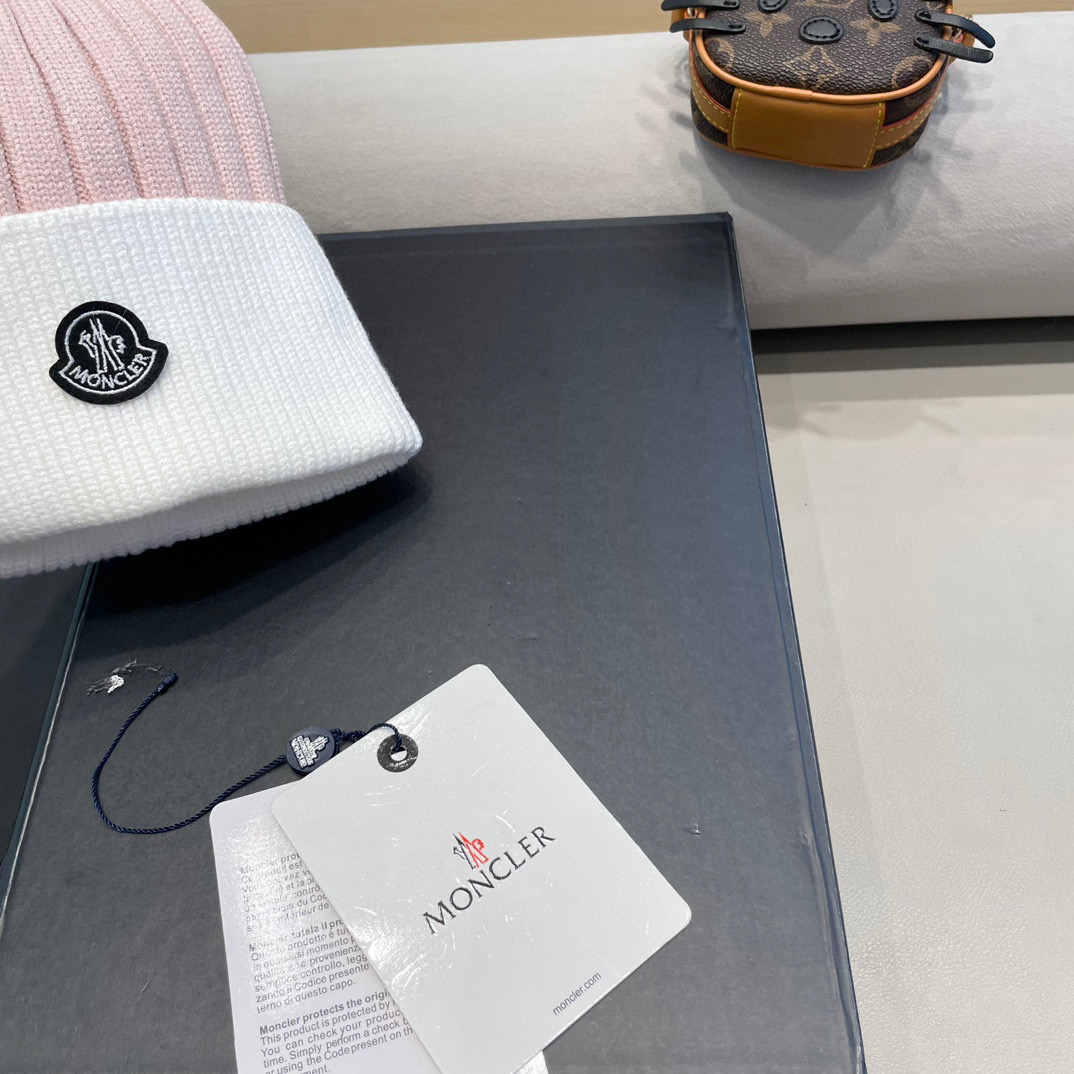 蒙口moncler针织拼色帽子女秋冬季真狐狸毛球毛线帽防寒冬天加厚保暖护耳韩版百搭