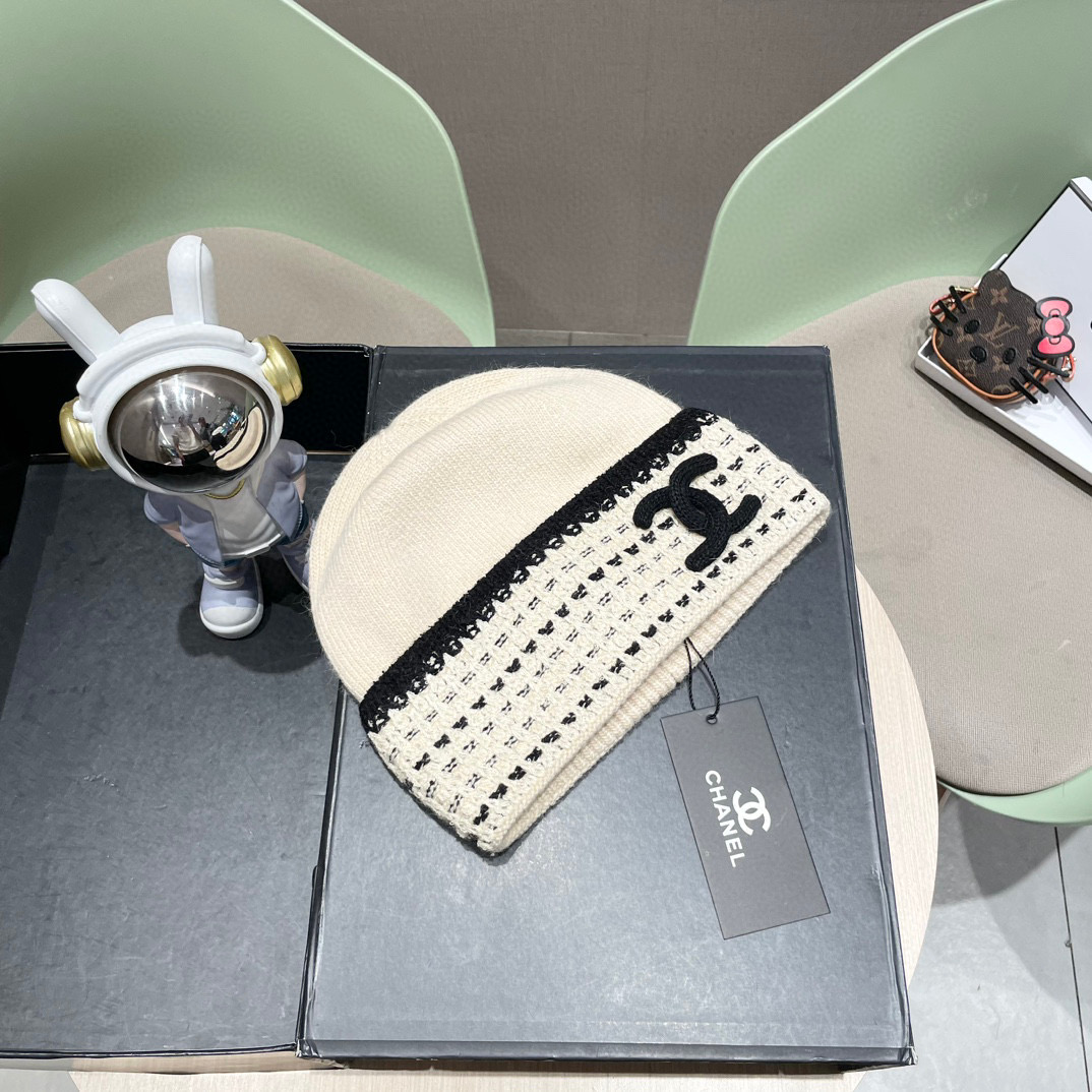 Chanel韩国韩版新款小香风帽子针织百搭秋冬字母毛线帽冷帽保暖护耳时尚
