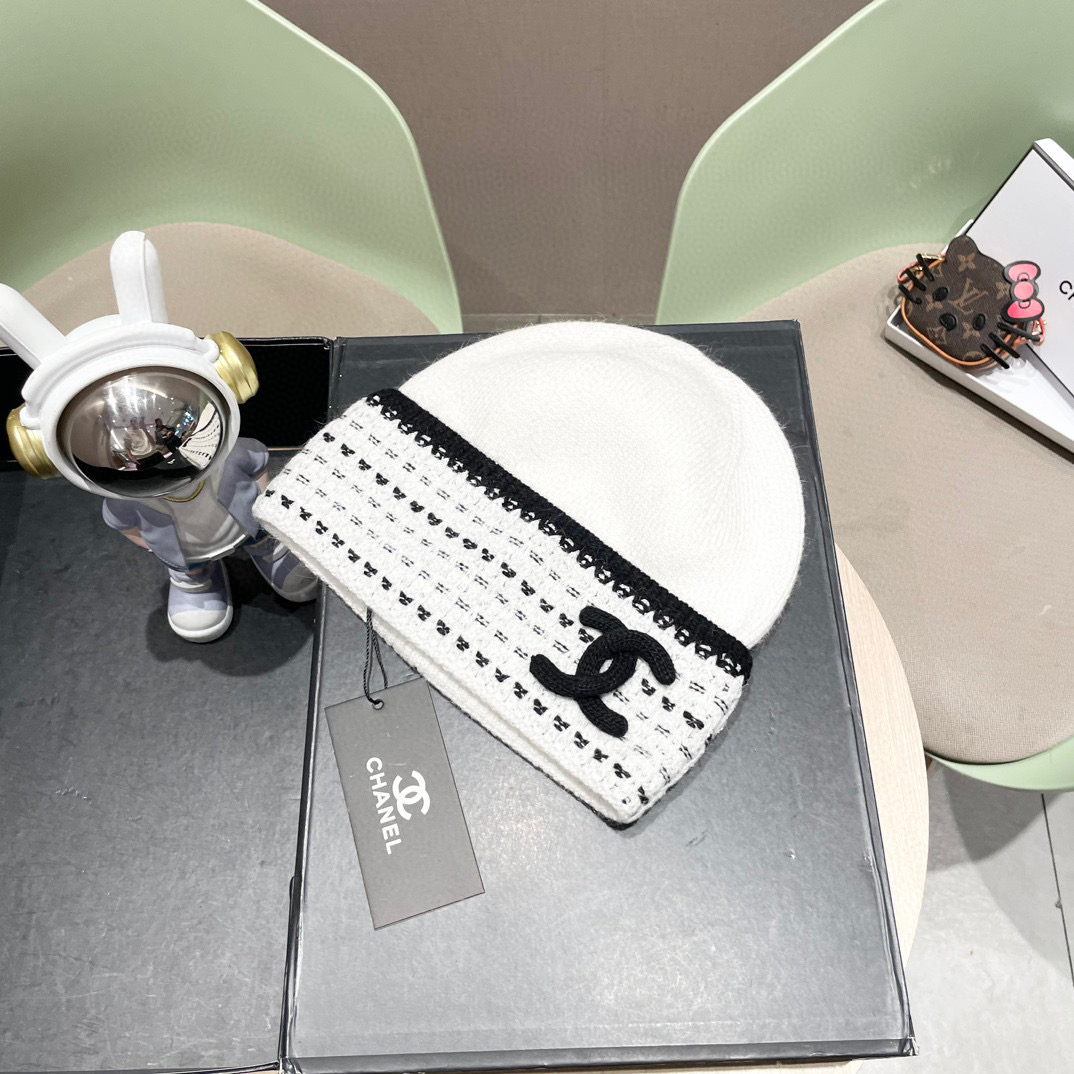 Chanel韩国韩版新款小香风帽子针织百搭秋冬字母毛线帽冷帽保暖护耳时尚