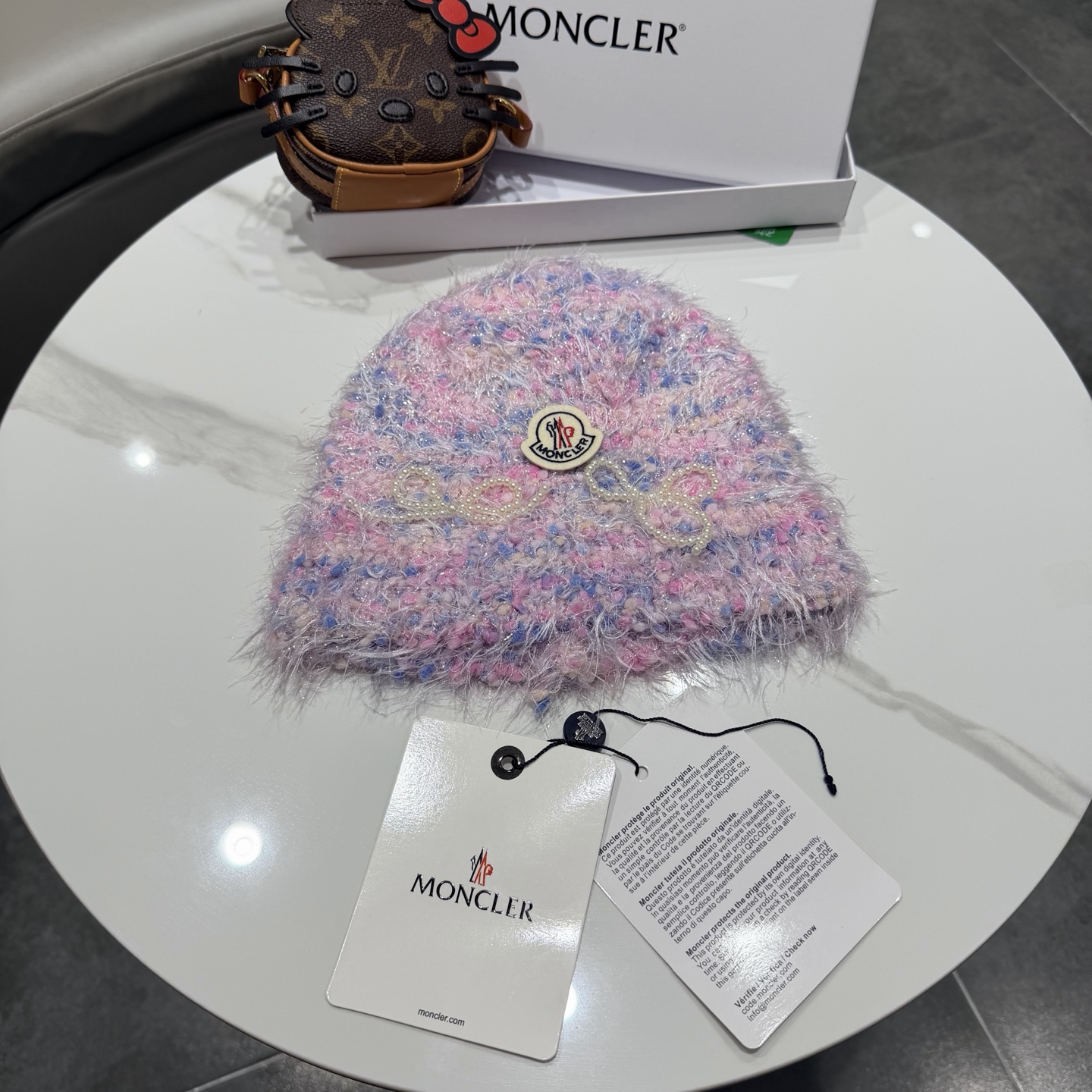 蒙口蝴蝶结毛绒渔夫帽子女2025新款冬季加厚保暖护耳针织帽大头围盆帽