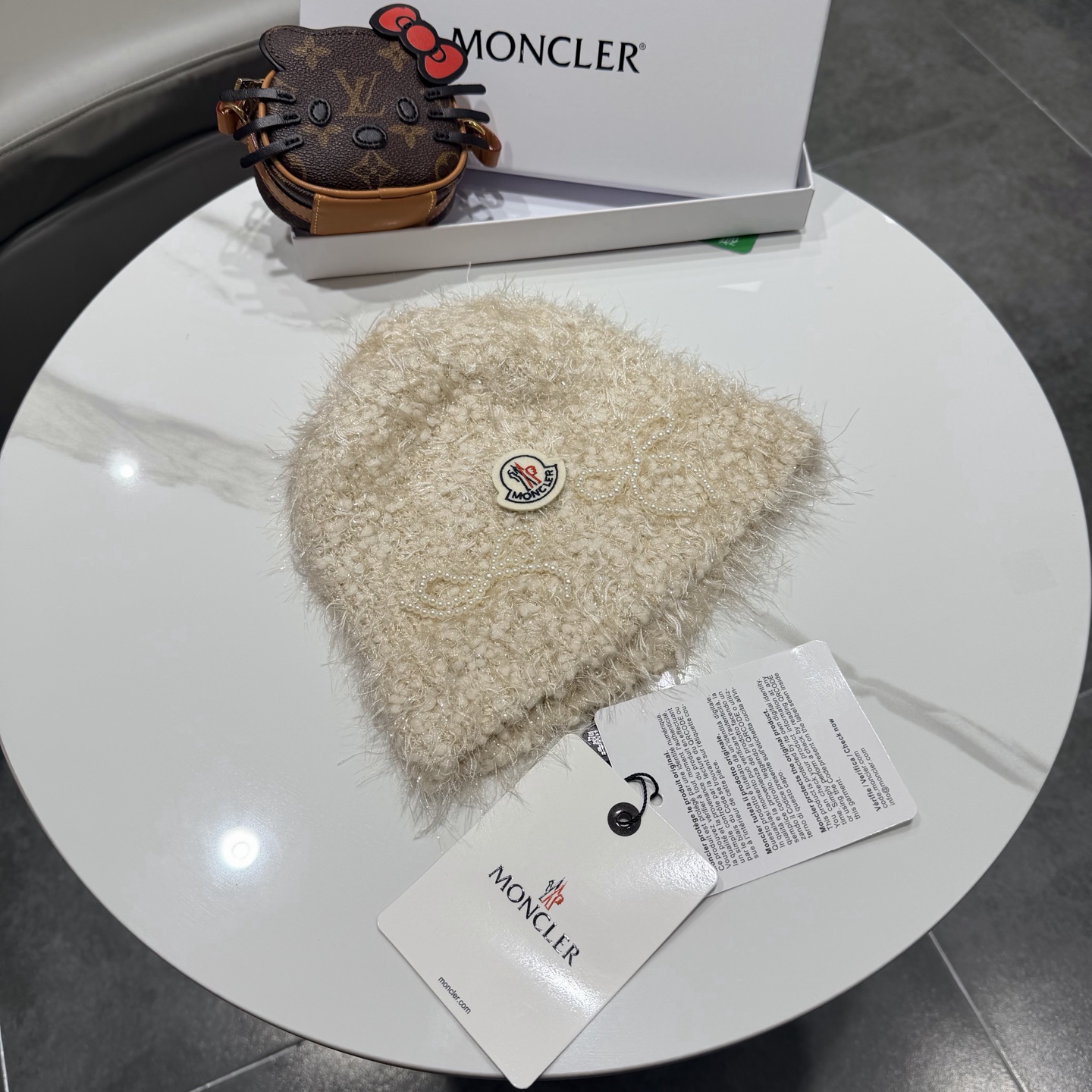 蒙口蝴蝶结毛绒渔夫帽子女2025新款冬季加厚保暖护耳针织帽大头围盆帽