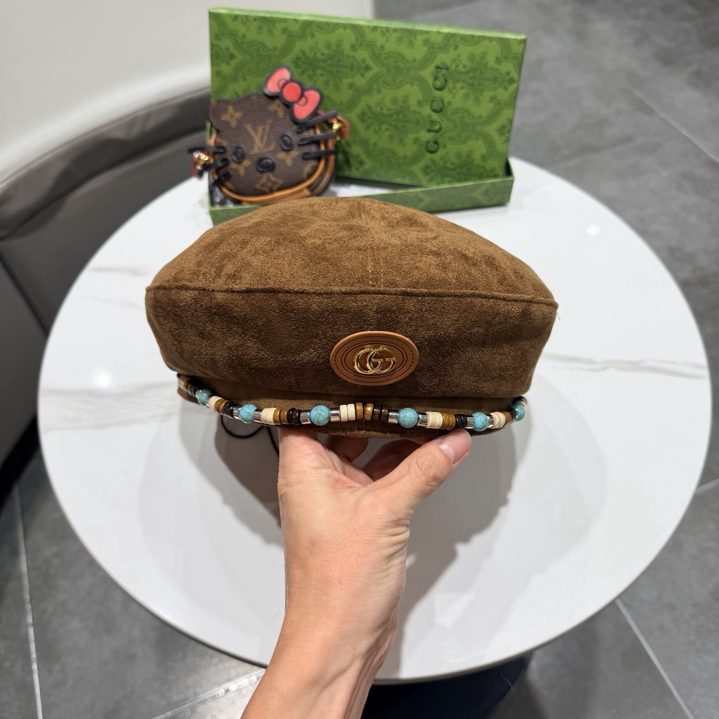 gucci古奇秋冬新款麂皮绒贝雷帽女波嬉风复古时尚显脸小报童帽画家帽男