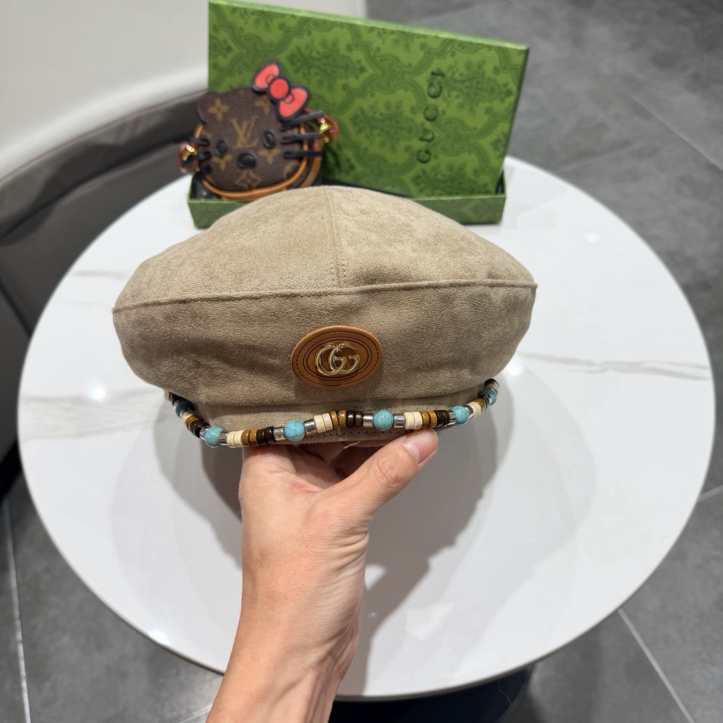 gucci古奇秋冬新款麂皮绒贝雷帽女波嬉风复古时尚显脸小报童帽画家帽男