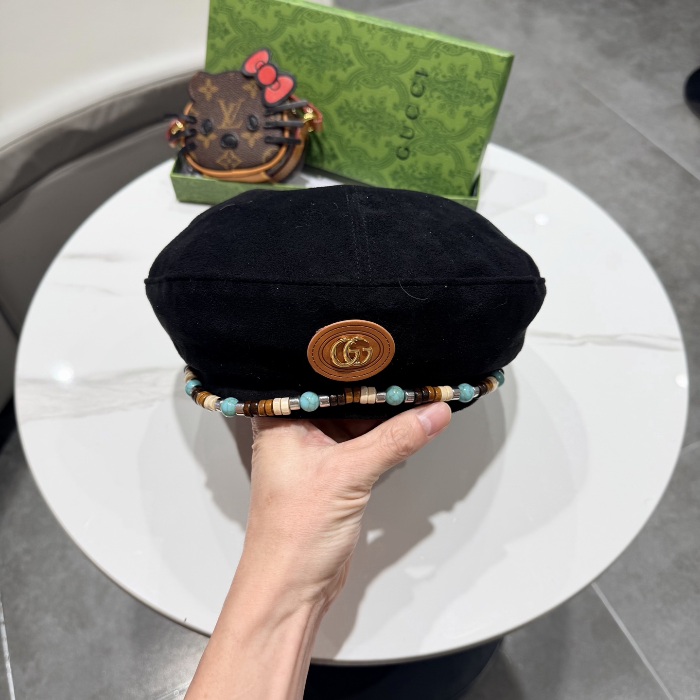 gucci古奇秋冬新款麂皮绒贝雷帽女波嬉风复古时尚显脸小报童帽画家帽男