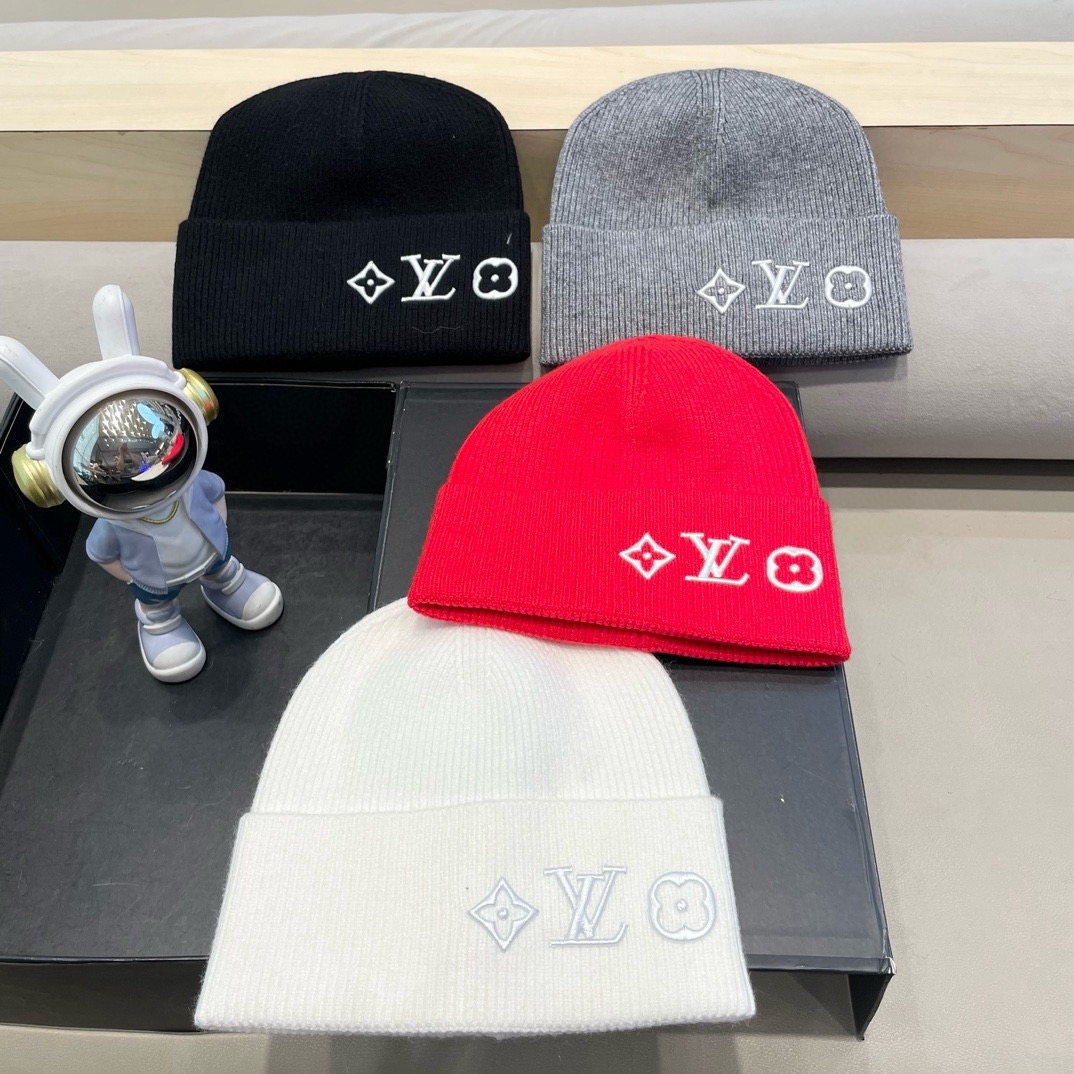 lv路易威登秋冬新款L家字母刺绣针织帽欧美外贸时尚百搭毛线帽秋冬保暖冷帽