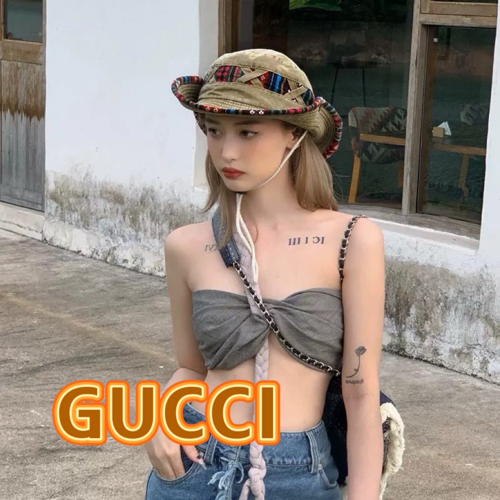 Gucci古奇民族风男女同款遮阳渔夫帽户外百搭西藏云南旅游登山防晒西部牛仔帽子