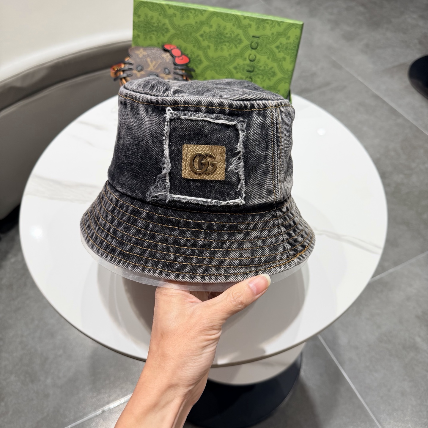 Gucc*古奇印花logo渔夫帽专柜暴热新单品，洗水牛仔面料，潮酷街头风男女必备