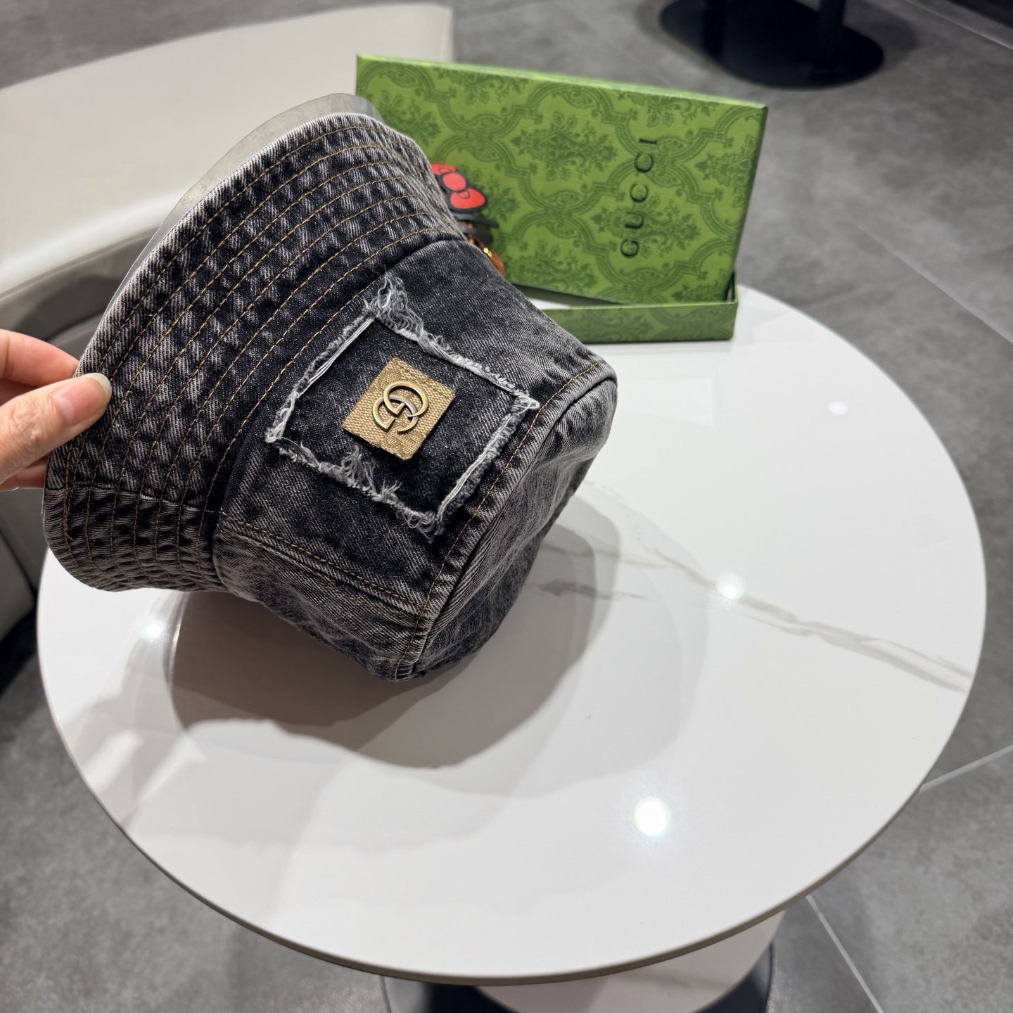 Gucc*古奇印花logo渔夫帽专柜暴热新单品，洗水牛仔面料，潮酷街头风男女必备