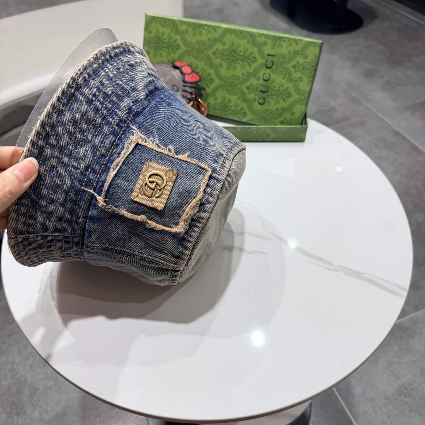 Gucc*古奇印花logo渔夫帽专柜暴热新单品，洗水牛仔面料，潮酷街头风男女必备