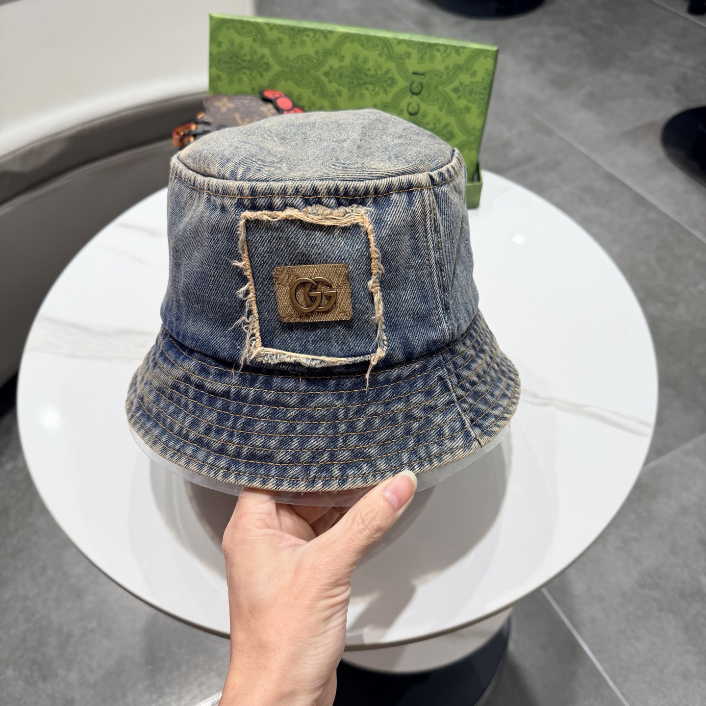 Gucc*古奇印花logo渔夫帽专柜暴热新单品，洗水牛仔面料，潮酷街头风男女必备