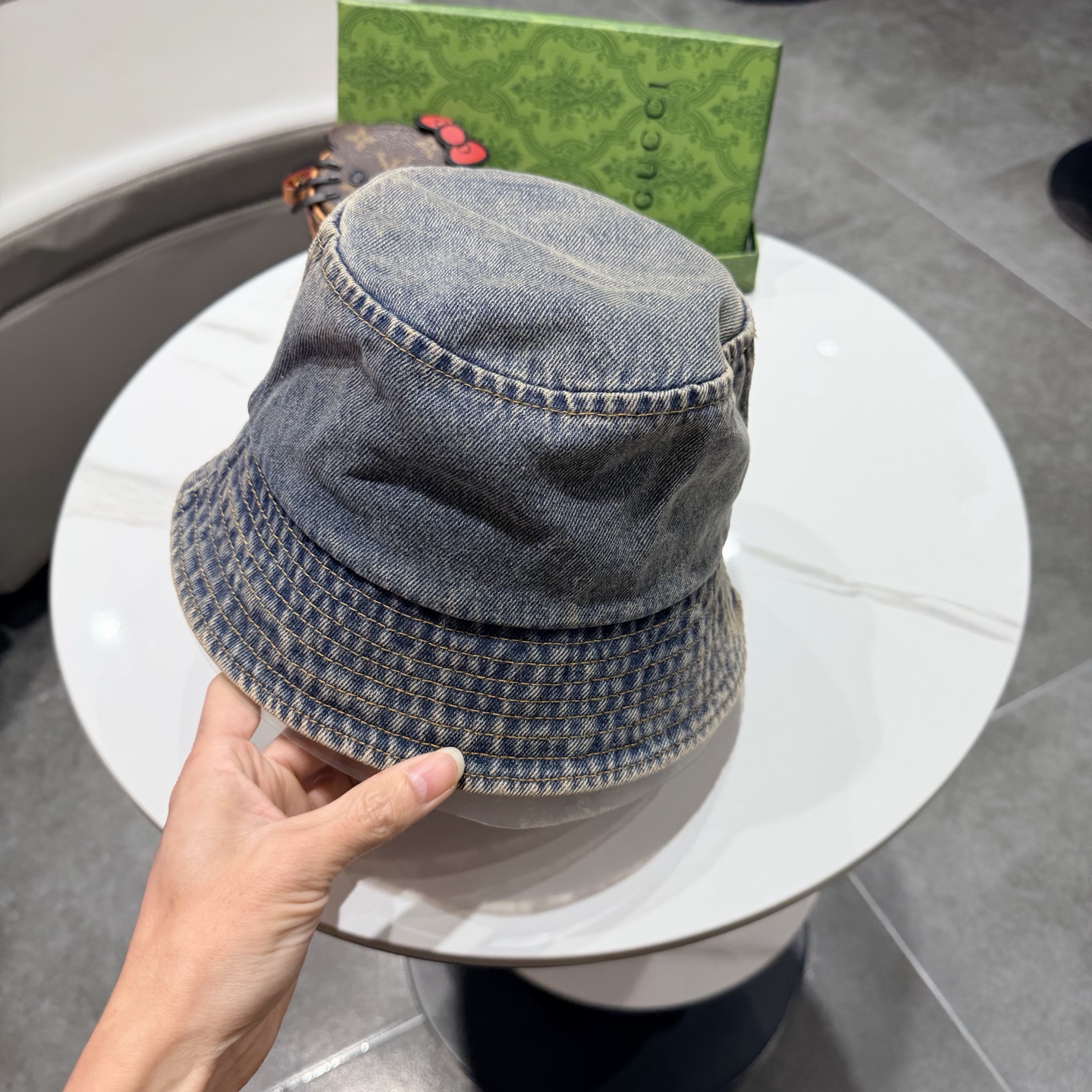 Gucc*古奇印花logo渔夫帽专柜暴热新单品，洗水牛仔面料，潮酷街头风男女必备