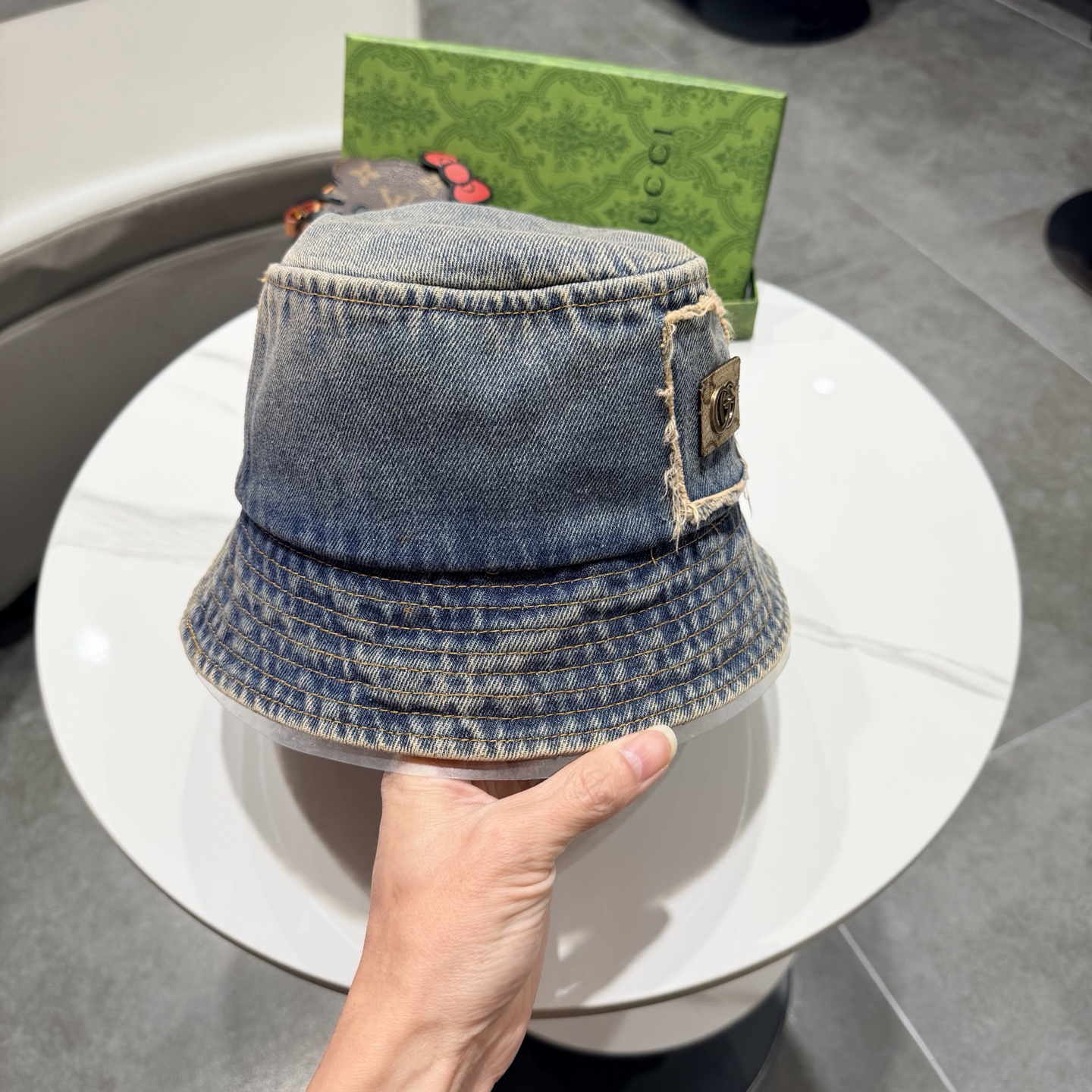 Gucc*古奇印花logo渔夫帽专柜暴热新单品，洗水牛仔面料，潮酷街头风男女必备