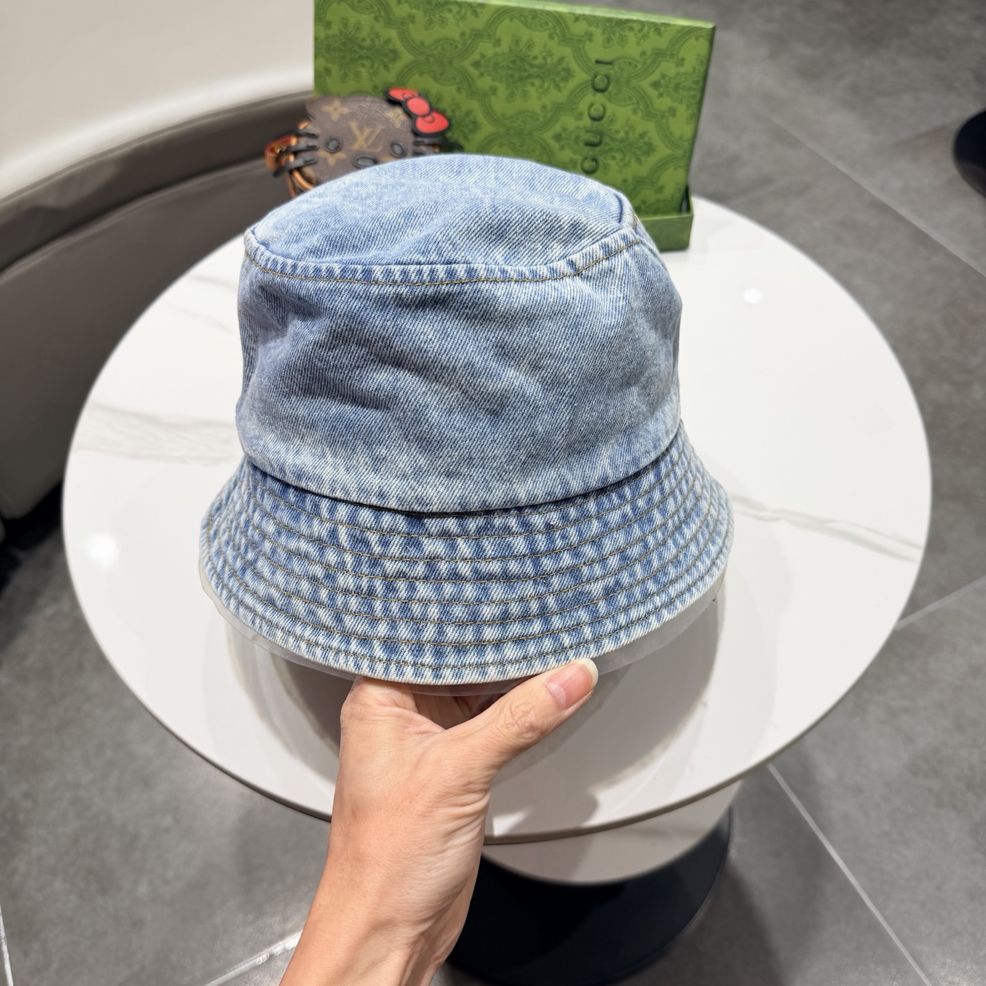 Gucc*古奇印花logo渔夫帽专柜暴热新单品，洗水牛仔面料，潮酷街头风男女必备