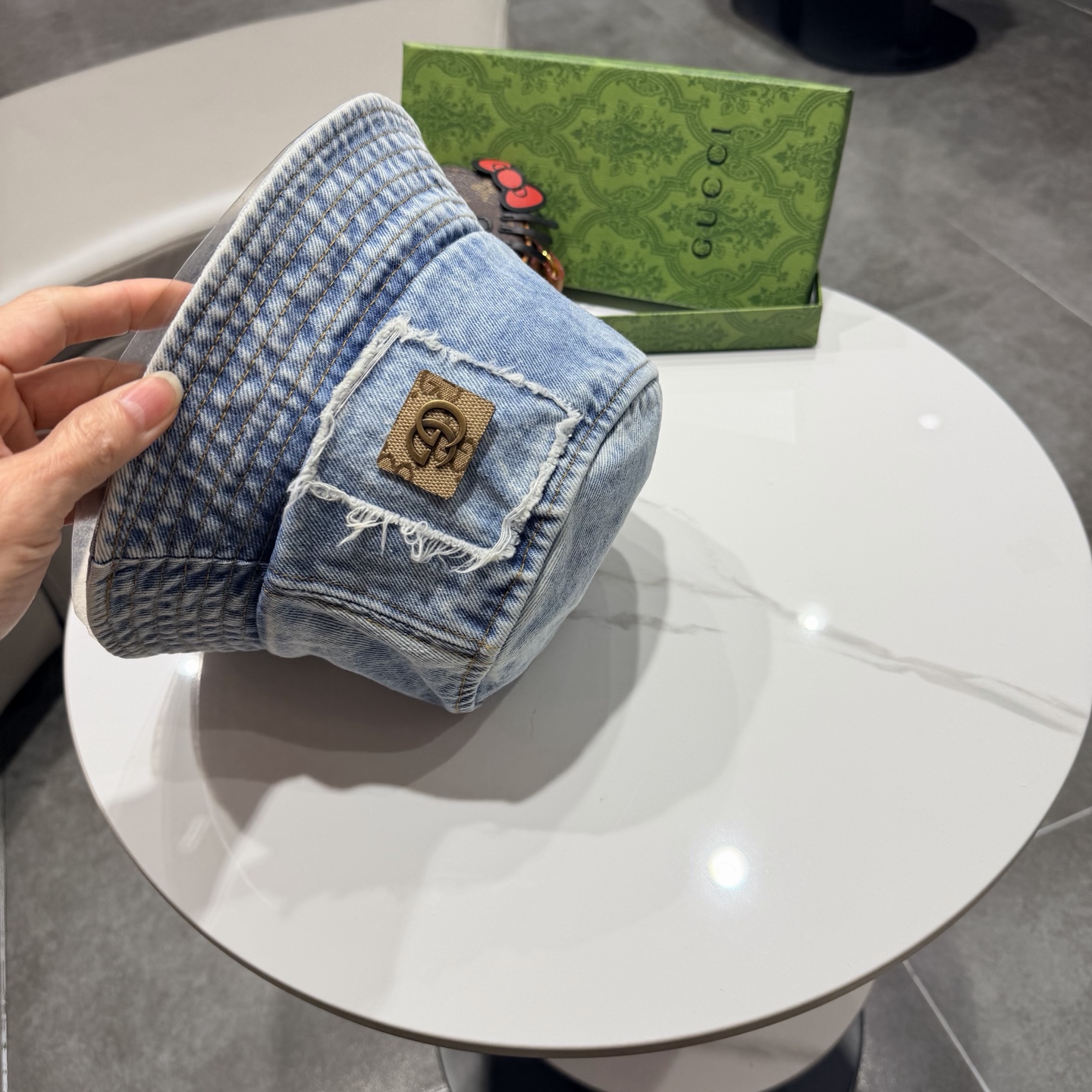 Gucc*古奇印花logo渔夫帽专柜暴热新单品，洗水牛仔面料，潮酷街头风男女必备