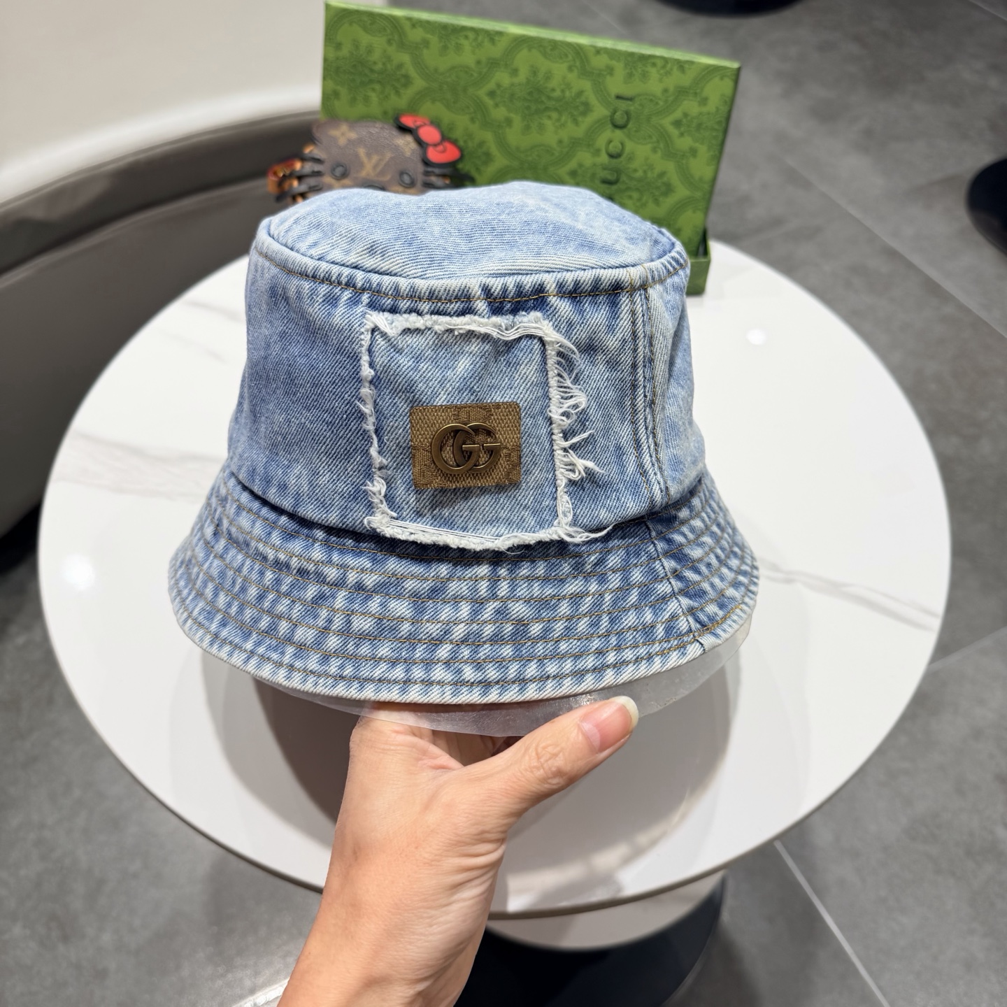 Gucc*古奇印花logo渔夫帽专柜暴热新单品，洗水牛仔面料，潮酷街头风男女必备