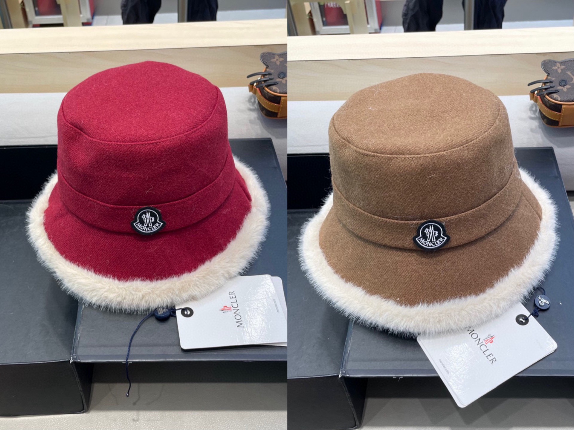 moncler蒙口新款保暖护耳渔夫帽女秋冬加厚毛绒遮脸水桶帽显脸小防寒盆帽