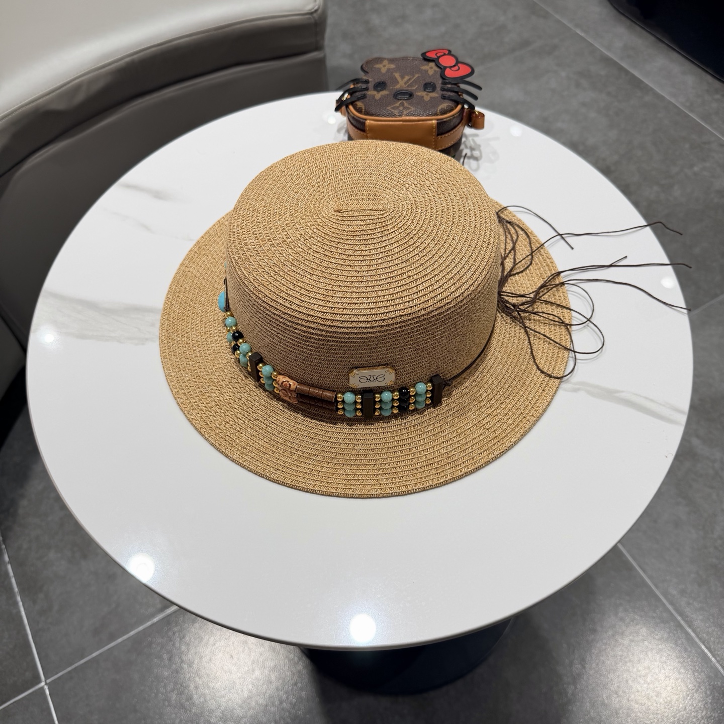 罗意威风复古平顶帽子女夏季防晒草帽国潮平沿帽海边度假百搭遮阳帽