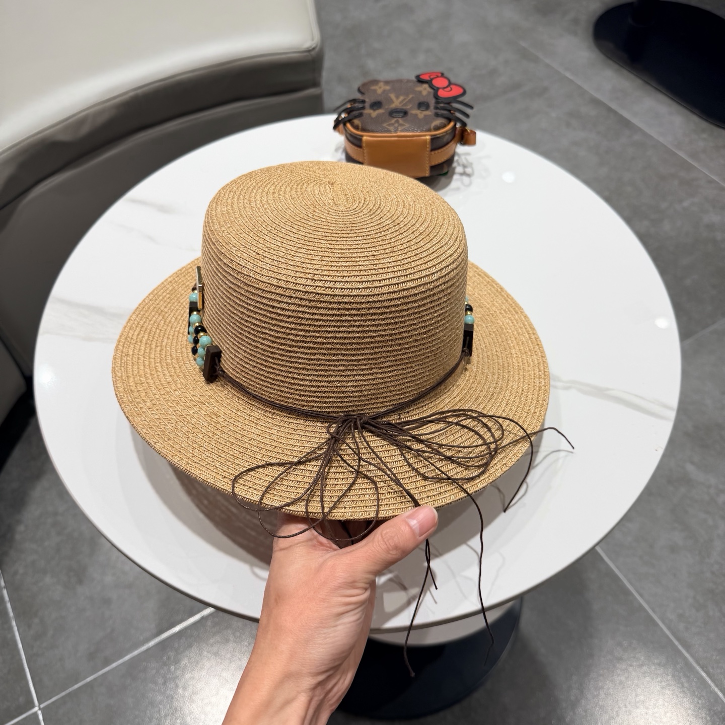 罗意威风复古平顶帽子女夏季防晒草帽国潮平沿帽海边度假百搭遮阳帽