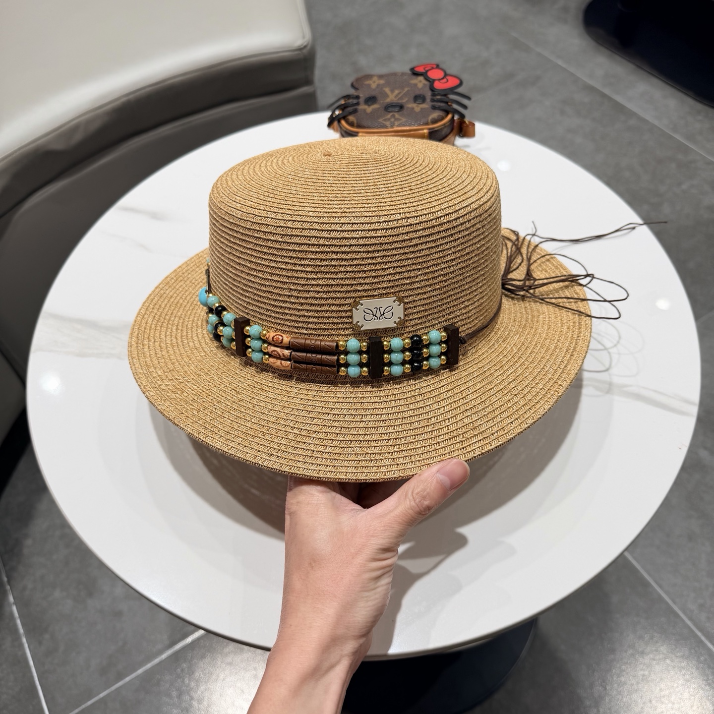 罗意威风复古平顶帽子女夏季防晒草帽国潮平沿帽海边度假百搭遮阳帽