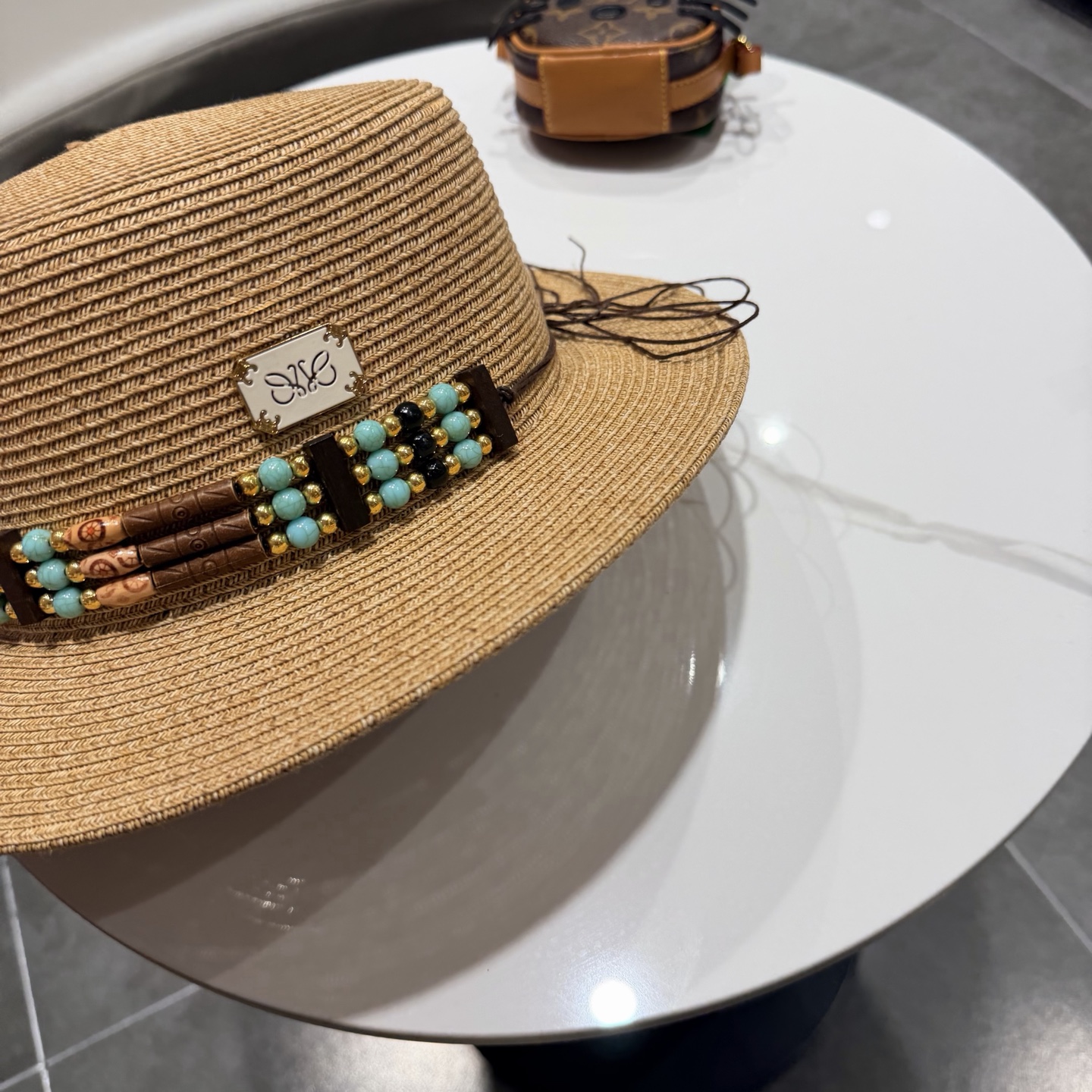 罗意威风复古平顶帽子女夏季防晒草帽国潮平沿帽海边度假百搭遮阳帽