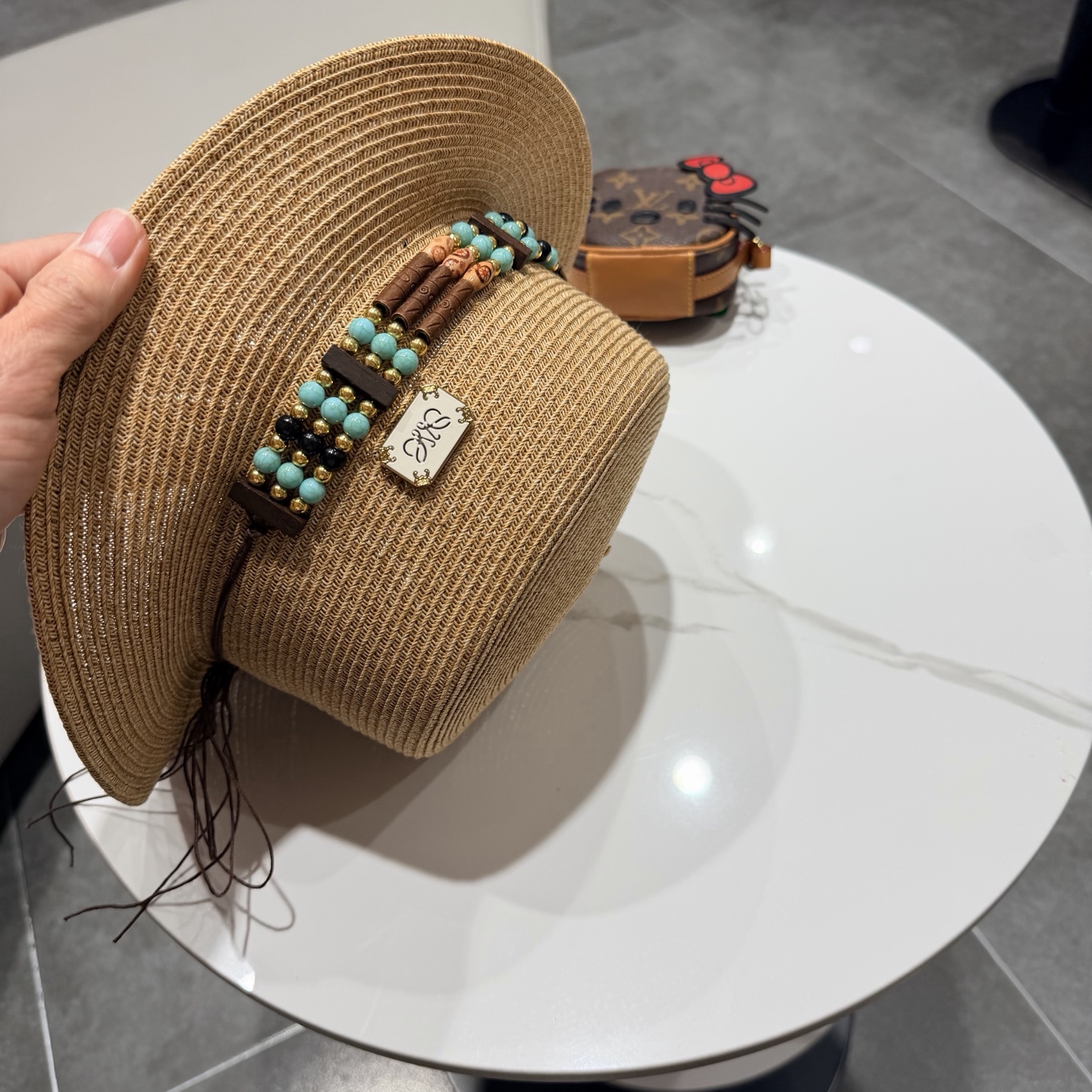 罗意威风复古平顶帽子女夏季防晒草帽国潮平沿帽海边度假百搭遮阳帽