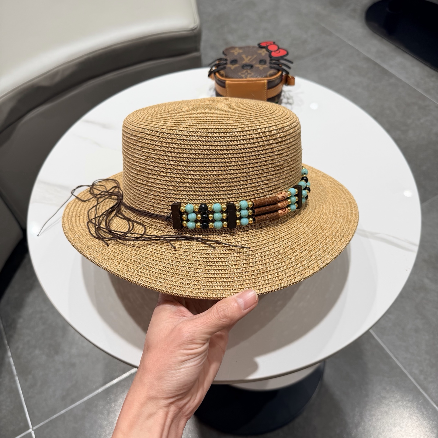 罗意威风复古平顶帽子女夏季防晒草帽国潮平沿帽海边度假百搭遮阳帽